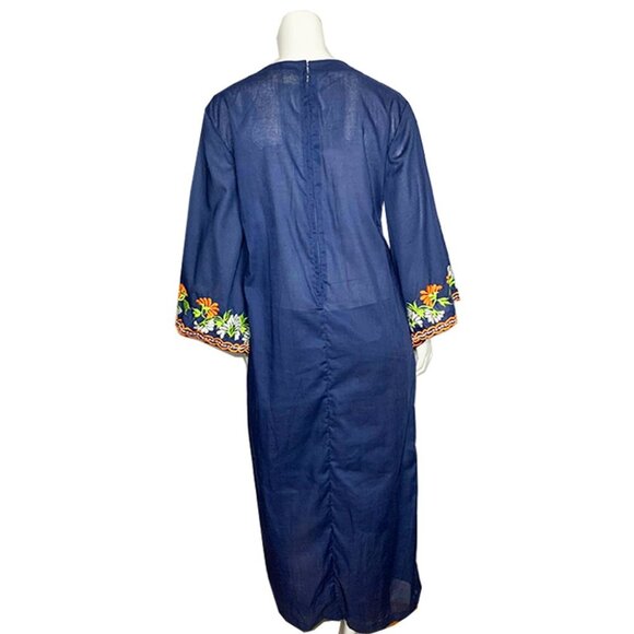 VINTAGE 1970's embroidered Palm Springs maxi kaftan - Picture 3 of 7